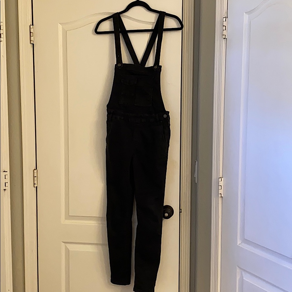 Free People skinny denim overalls in black wash 25